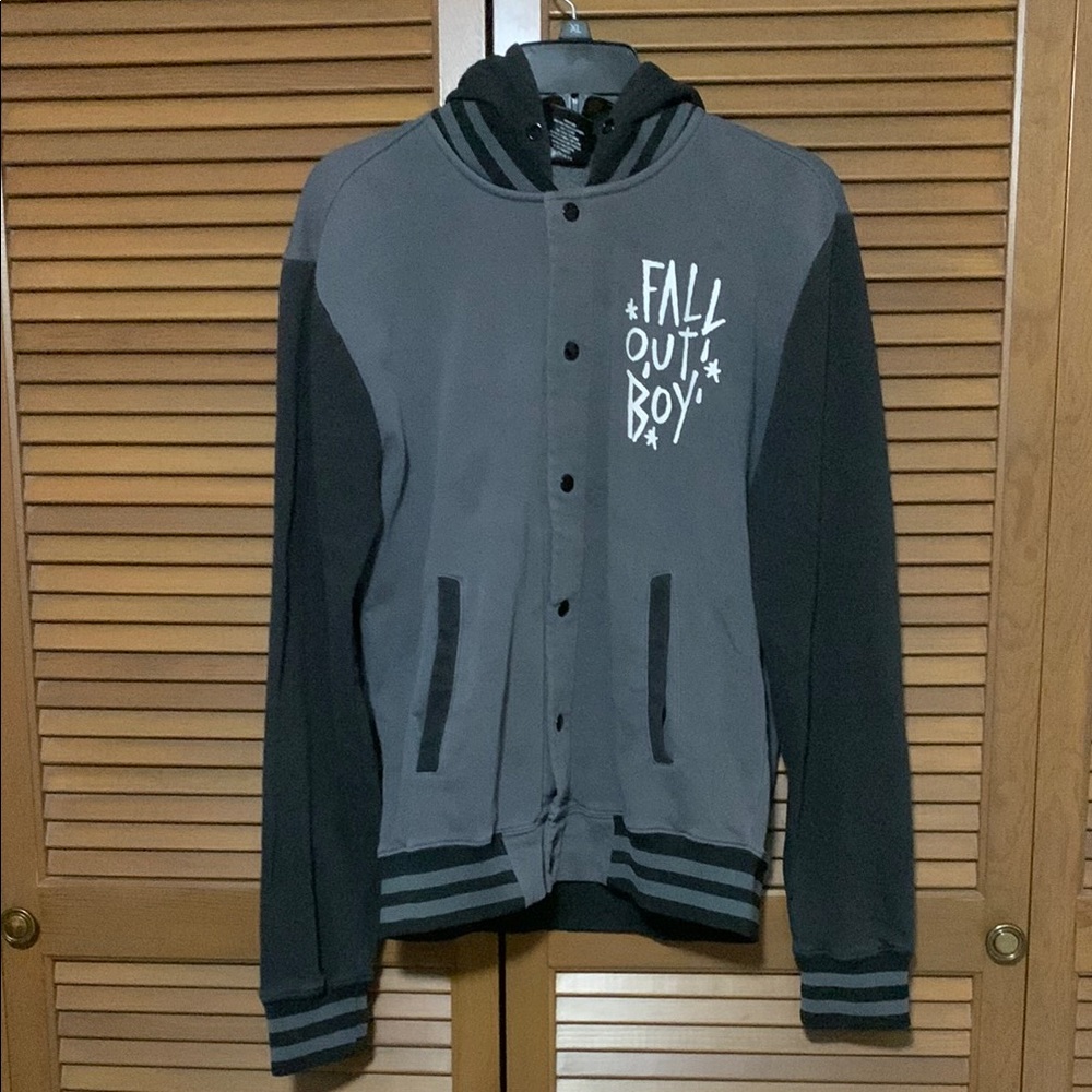 Fall Out Boy Cotton Blend Varsity Bomber Jacket Hoodie Small S